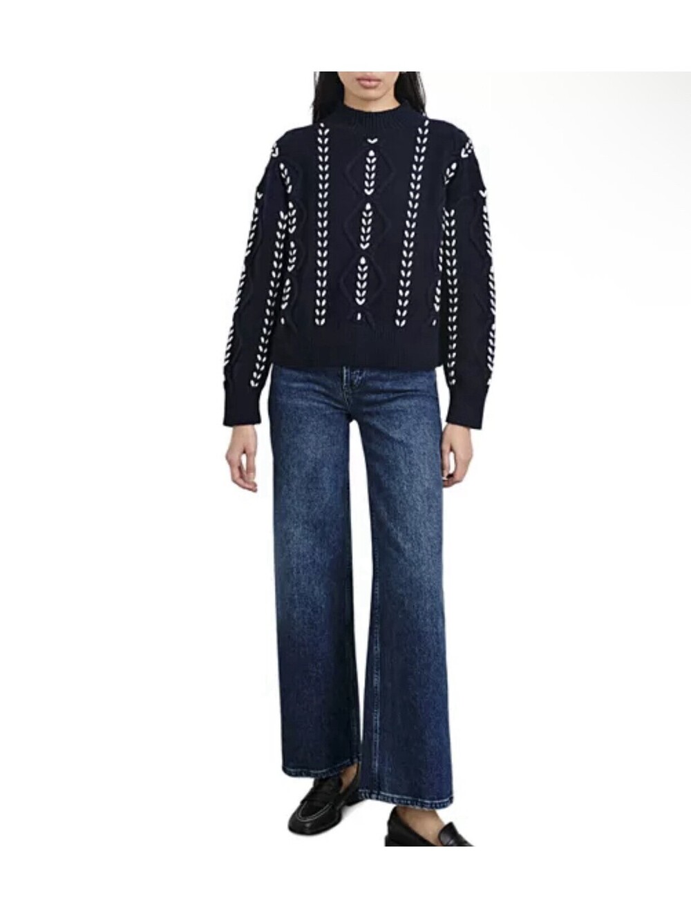 RAILS Tori Mock Neck Cable Knit Sweater Contrast Stitch XL $288